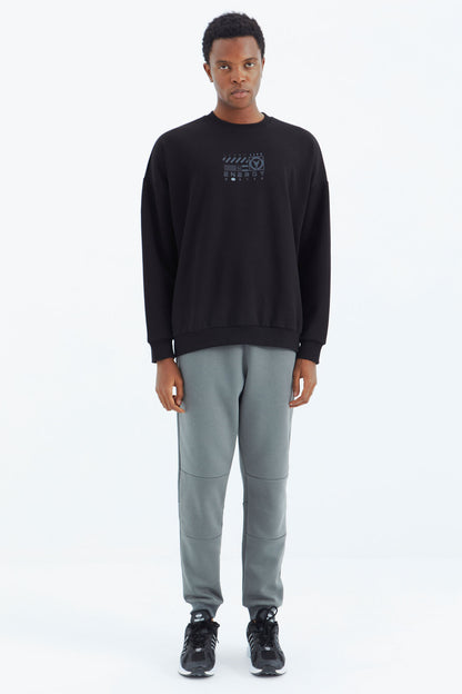 Black O Collar Print Detailed Relax Fit Men's Sweatshirt - 88284