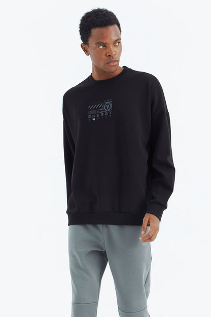 Black O Collar Print Detailed Relax Fit Men's Sweatshirt - 88284