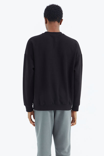 Black O Collar Print Detailed Relax Fit Men's Sweatshirt - 88284