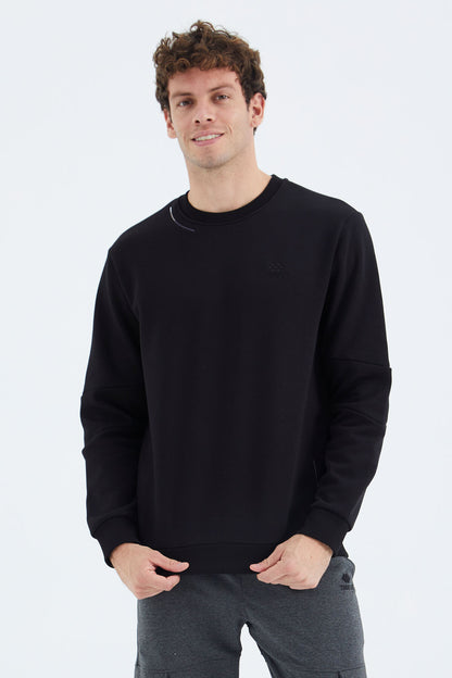 Black O Collar Neck Strip Detailed Basic Relax Fit Men's Sweatshirt - 88293