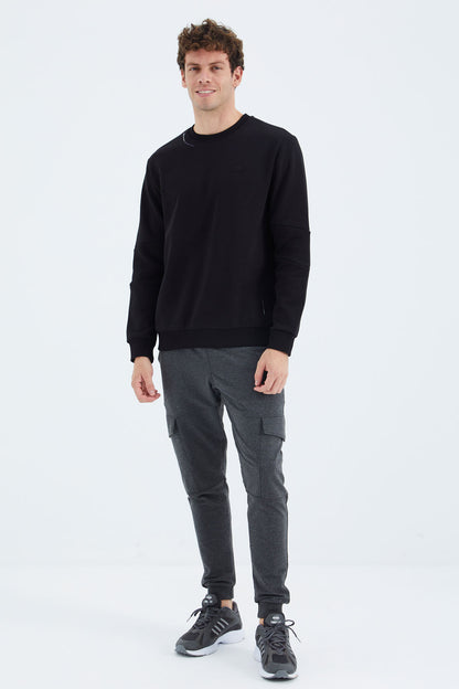 Black O Collar Neck Strip Detailed Basic Relax Fit Men's Sweatshirt - 88293