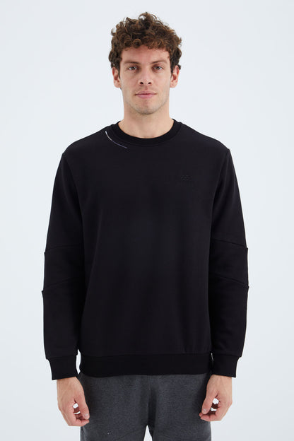 Black O Collar Neck Strip Detailed Basic Relax Fit Men's Sweatshirt - 88293