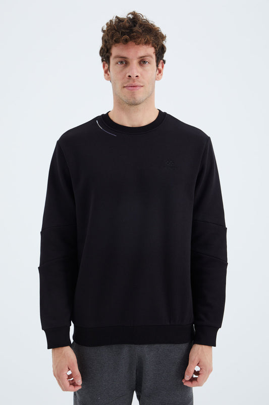 Black O Collar Neck Strip Detailed Basic Relax Fit Men's Sweatshirt - 88293