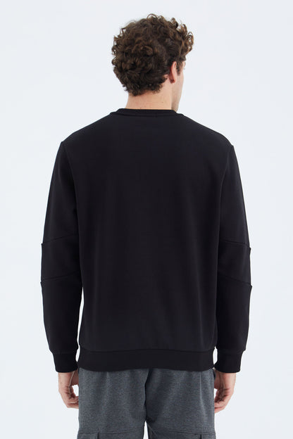 Black O Collar Neck Strip Detailed Basic Relax Fit Men's Sweatshirt - 88293