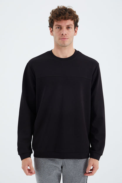 Black O Collar Front Stitch Detailed Basic Relax Fit Men's Sweatshirt - 88270
