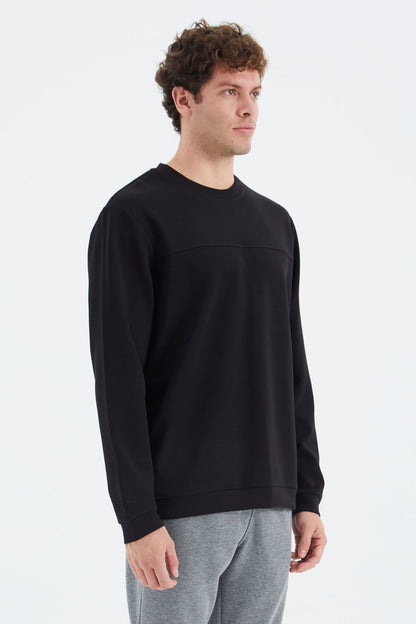 Black O Collar Front Stitch Detailed Basic Relax Fit Men's Sweatshirt - 88270