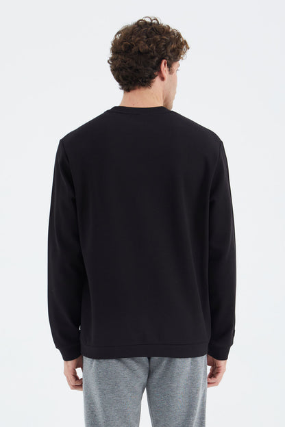 Black O Collar Front Stitch Detailed Basic Relax Fit Men's Sweatshirt - 88270