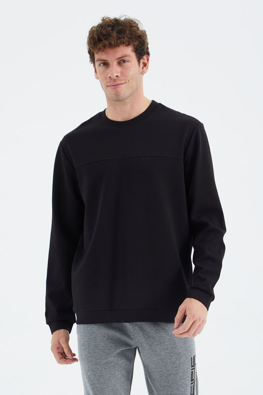 Black O Collar Front Stitch Detailed Basic Relax Fit Men's Sweatshirt - 88270