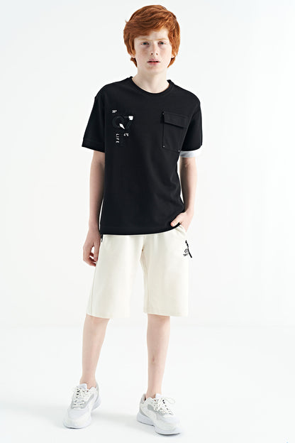 Black O Collar Oversize Pocket Detailed Boys T-Shirt - 11152