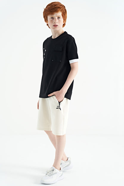Black O Collar Oversize Pocket Detailed Boys T-Shirt - 11152