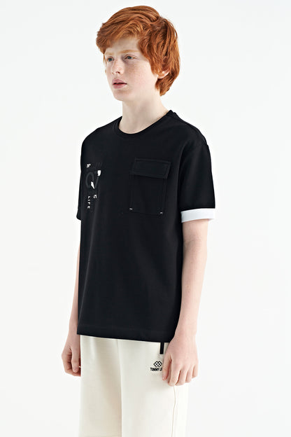 Black O Collar Oversize Pocket Detailed Boys T-Shirt - 11152