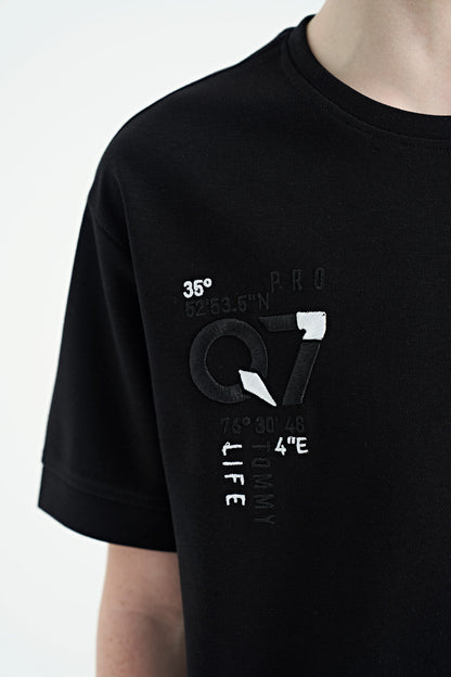 Black O Collar Oversize Pocket Detailed Boys T-Shirt - 11152