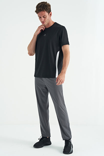 Black O-collar standard active sports men's T-shirt with a patterned collar - 88254