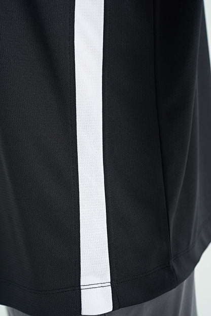 Black O-collar standard active sports men's T-shirt with a patterned collar - 88254