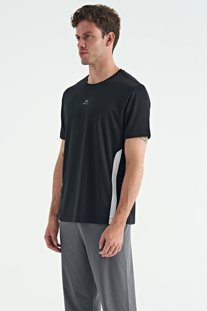 Black O-collar standard active sports men's T-shirt with a patterned collar - 88254