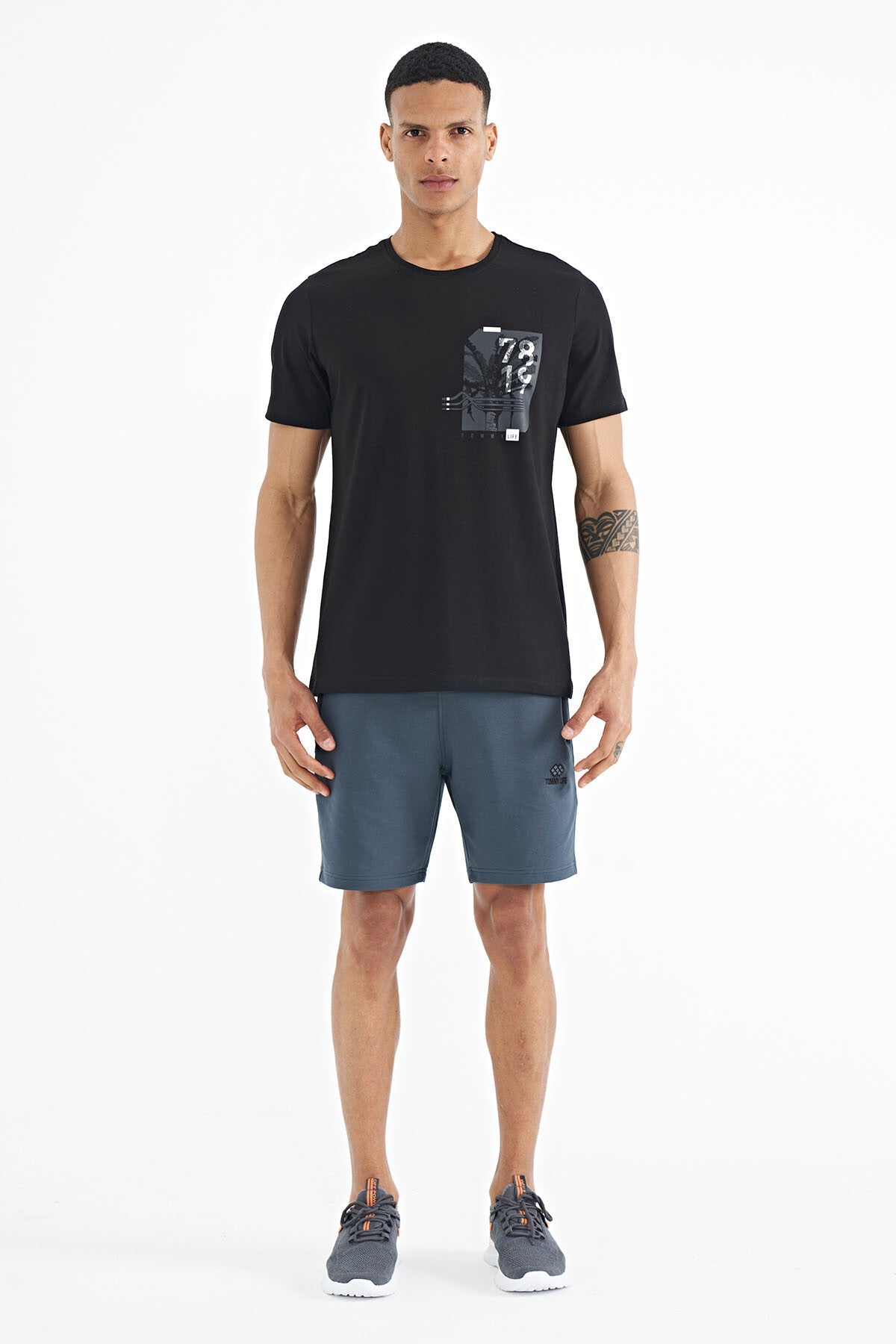 Black Front Back Print Detailed Standard Fit Men's T-shirt - 88233