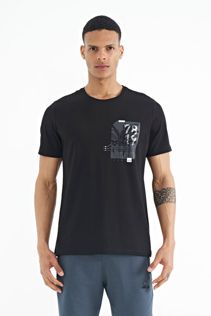 Black Front Back Print Detailed Standard Fit Men's T-shirt - 88233