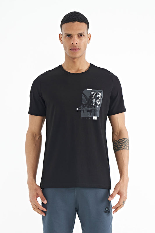 Black Front Back Print Detailed Standard Fit Men's T-shirt - 88233