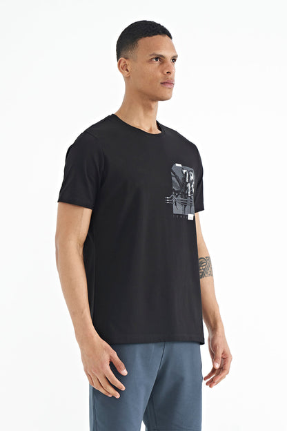 Black Front Back Print Detailed Standard Fit Men's T-shirt - 88233