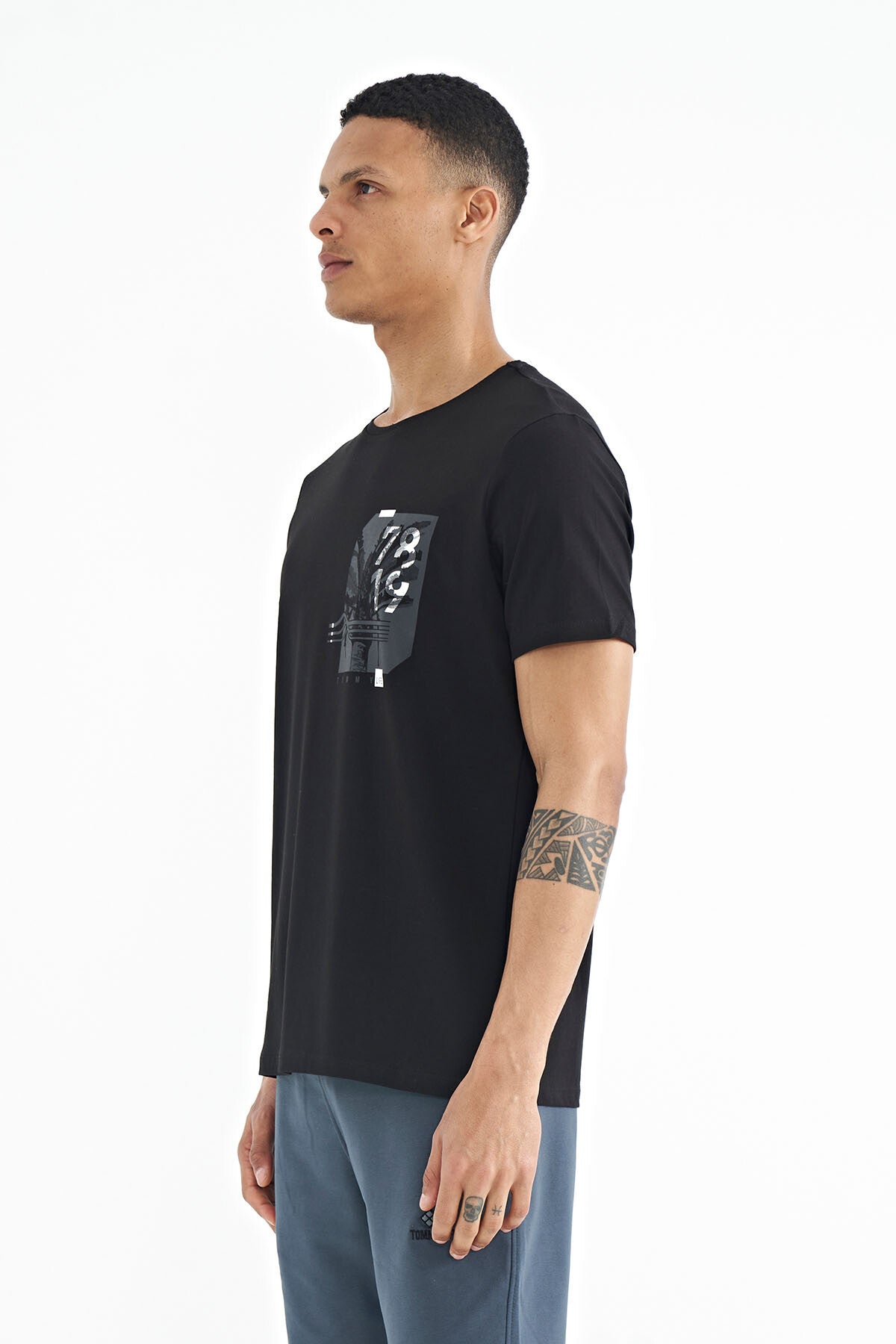 Black Front Back Print Detailed Standard Fit Men's T-shirt - 88233