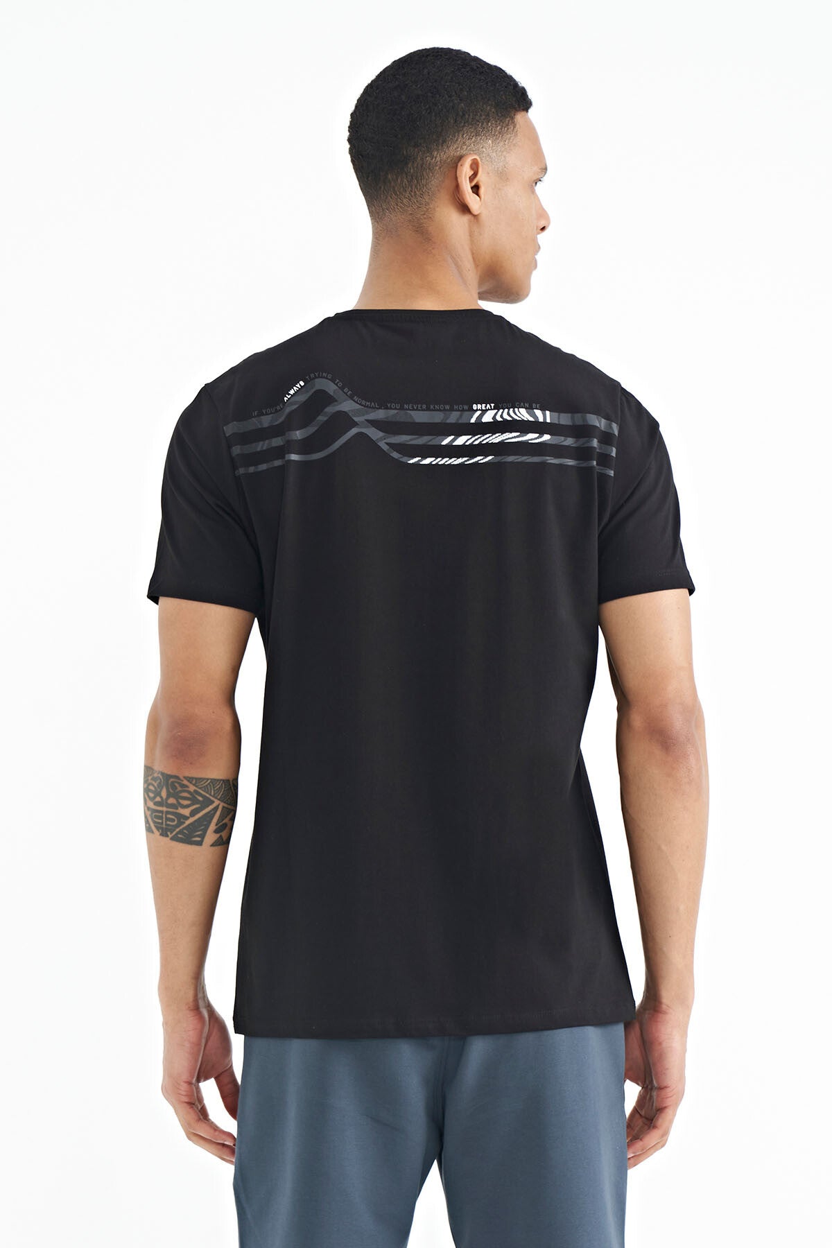 Black Front Back Print Detailed Standard Fit Men's T-shirt - 88233