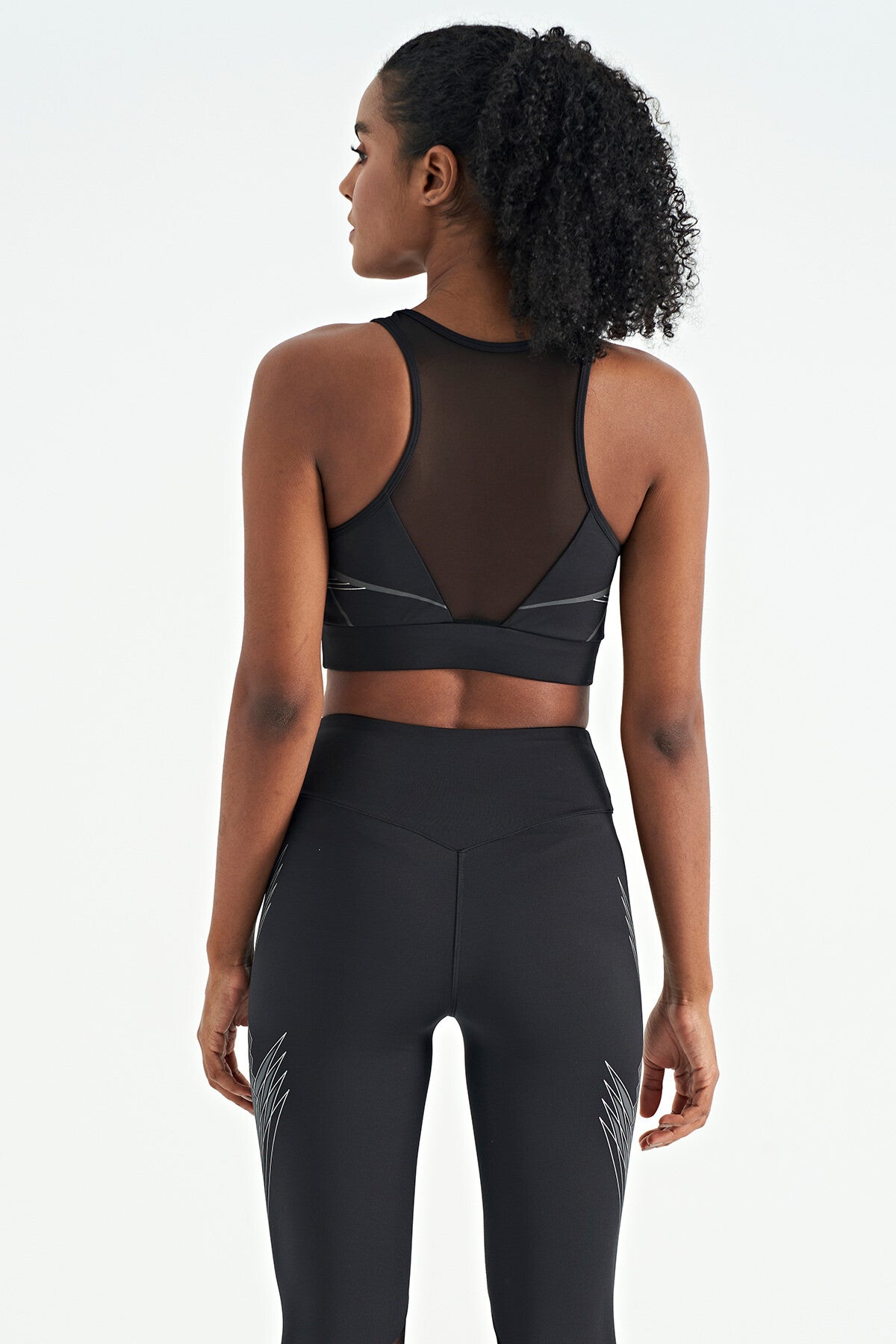 Black Front Back Print Detailed U Collar Slim Fit Women's Sports Bustier - 97252