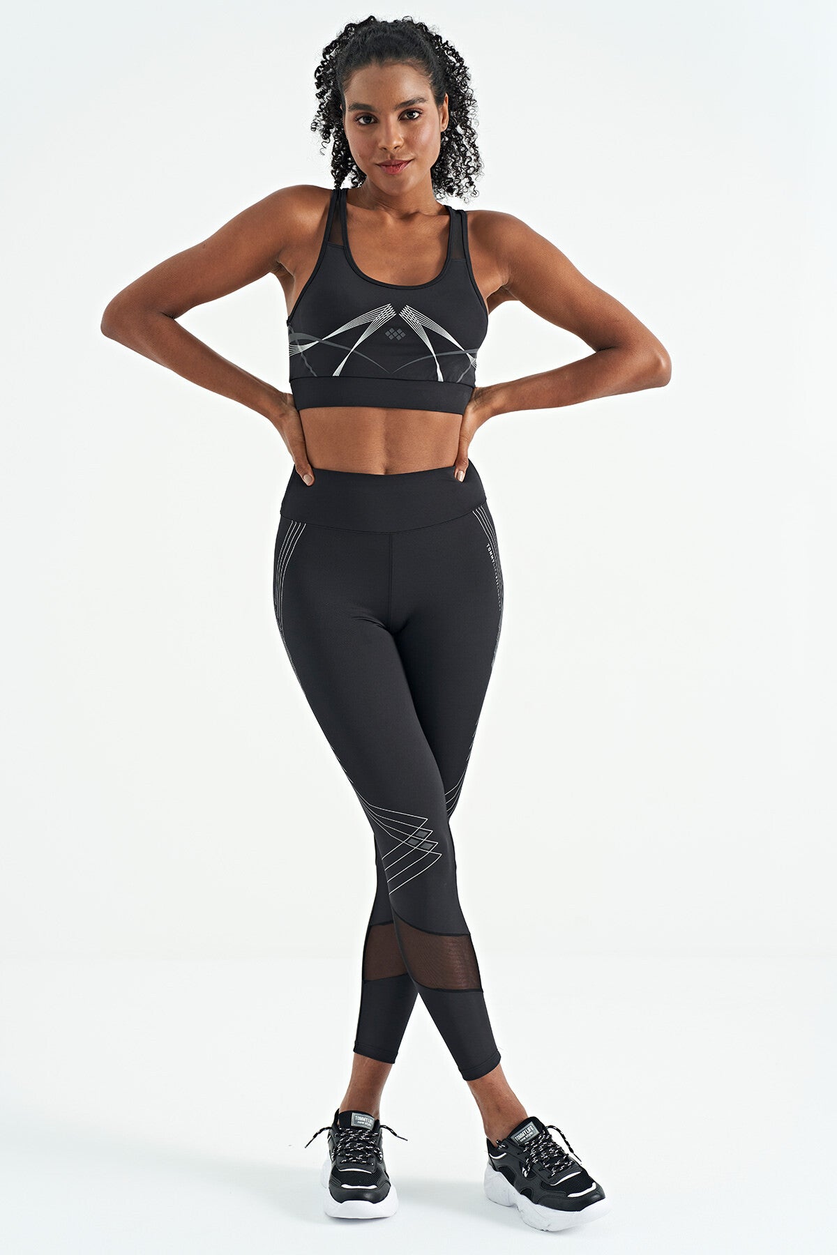 Black Front Back Print Detailed U Collar Slim Fit Women's Sports Bustier - 97252