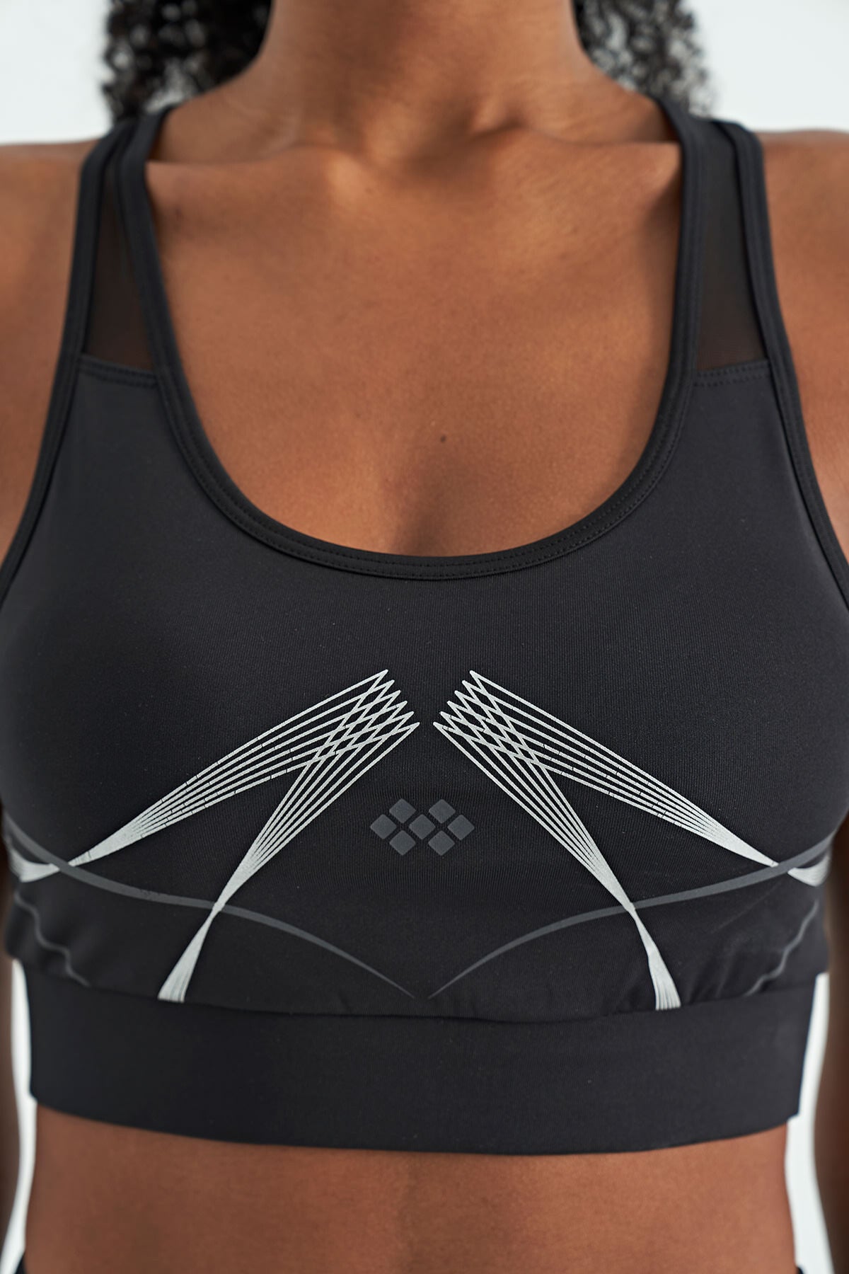 Black Front Back Print Detailed U Collar Slim Fit Women's Sports Bustier - 97252