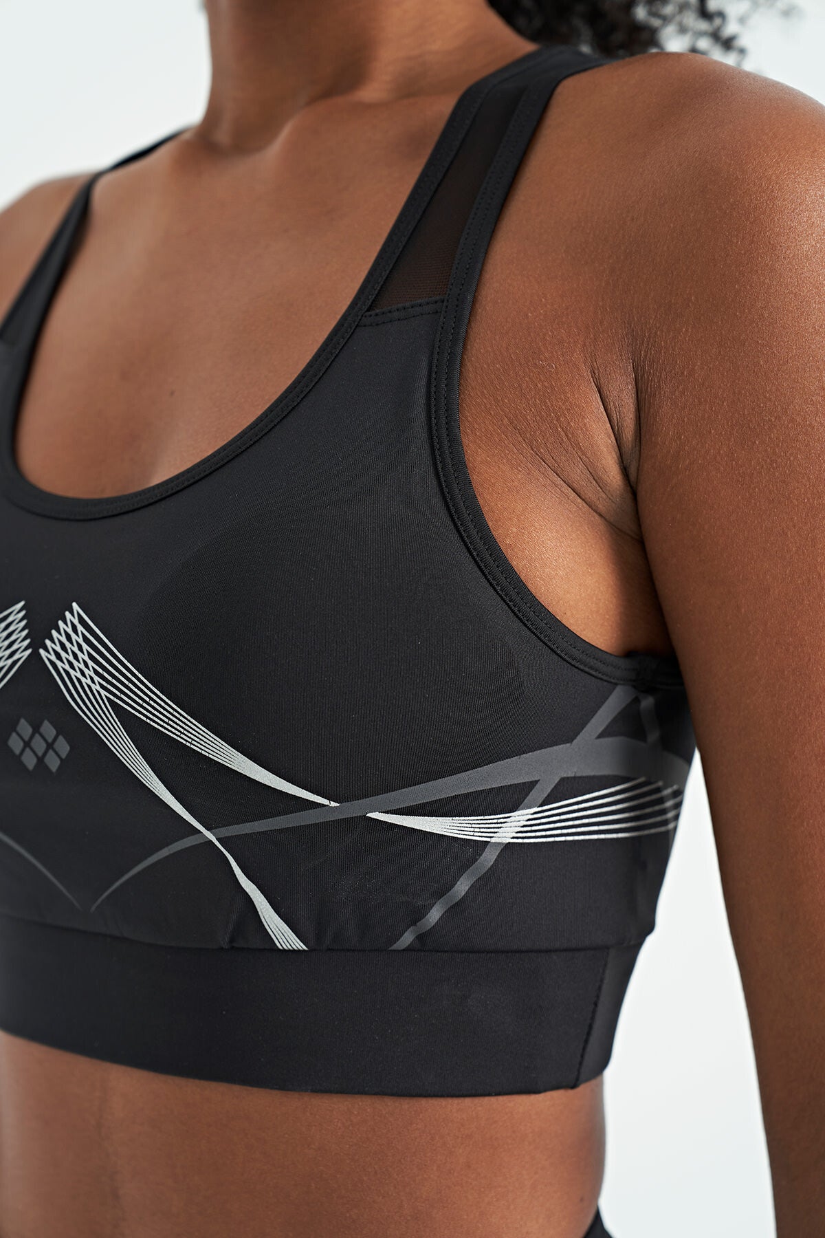 Black Front Back Print Detailed U Collar Slim Fit Women's Sports Bustier - 97252