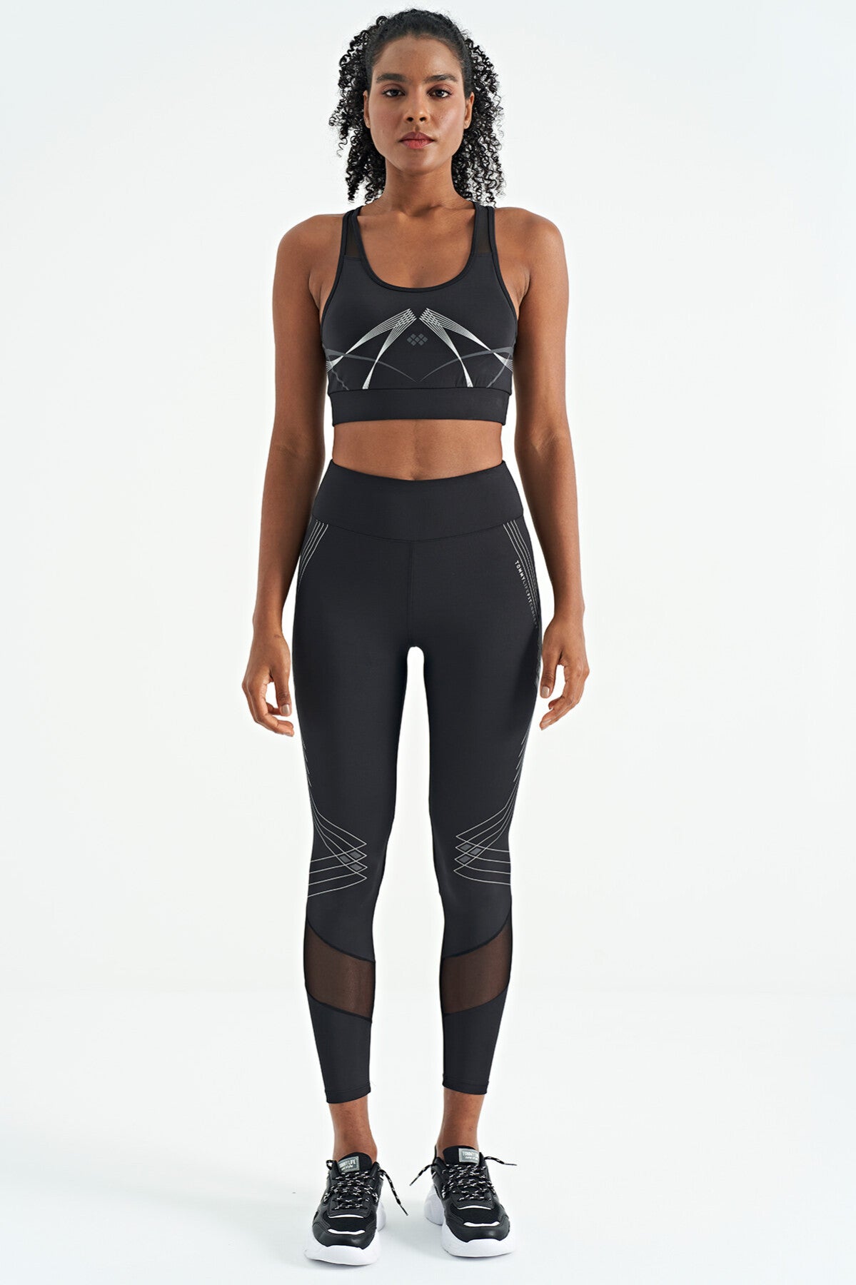 Black Front Back Print Detailed U Collar Slim Fit Women's Sports Bustier - 97252
