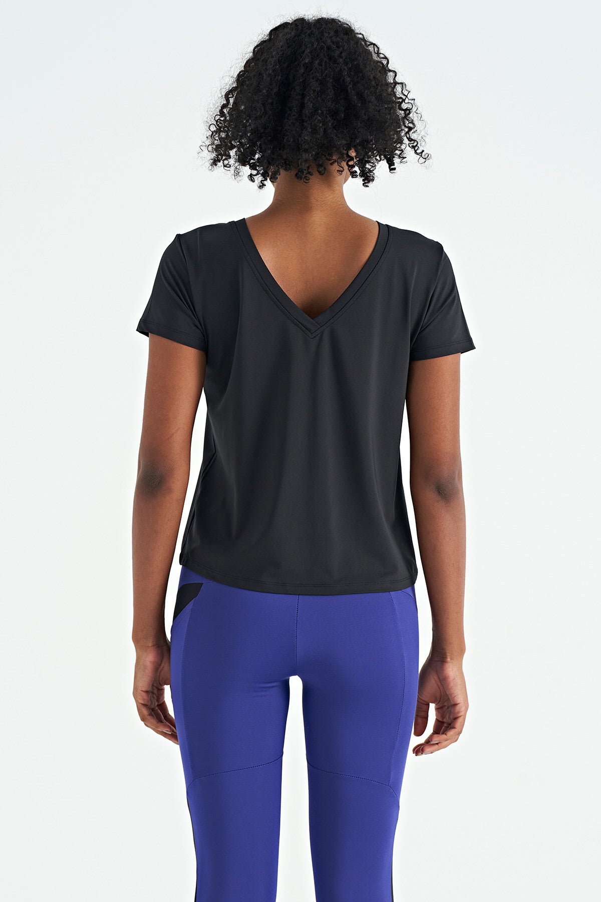 Black Pre-Printed V-Neck Back Standard Fit Short Sleeve Women's Sports T-Shirt - 97264