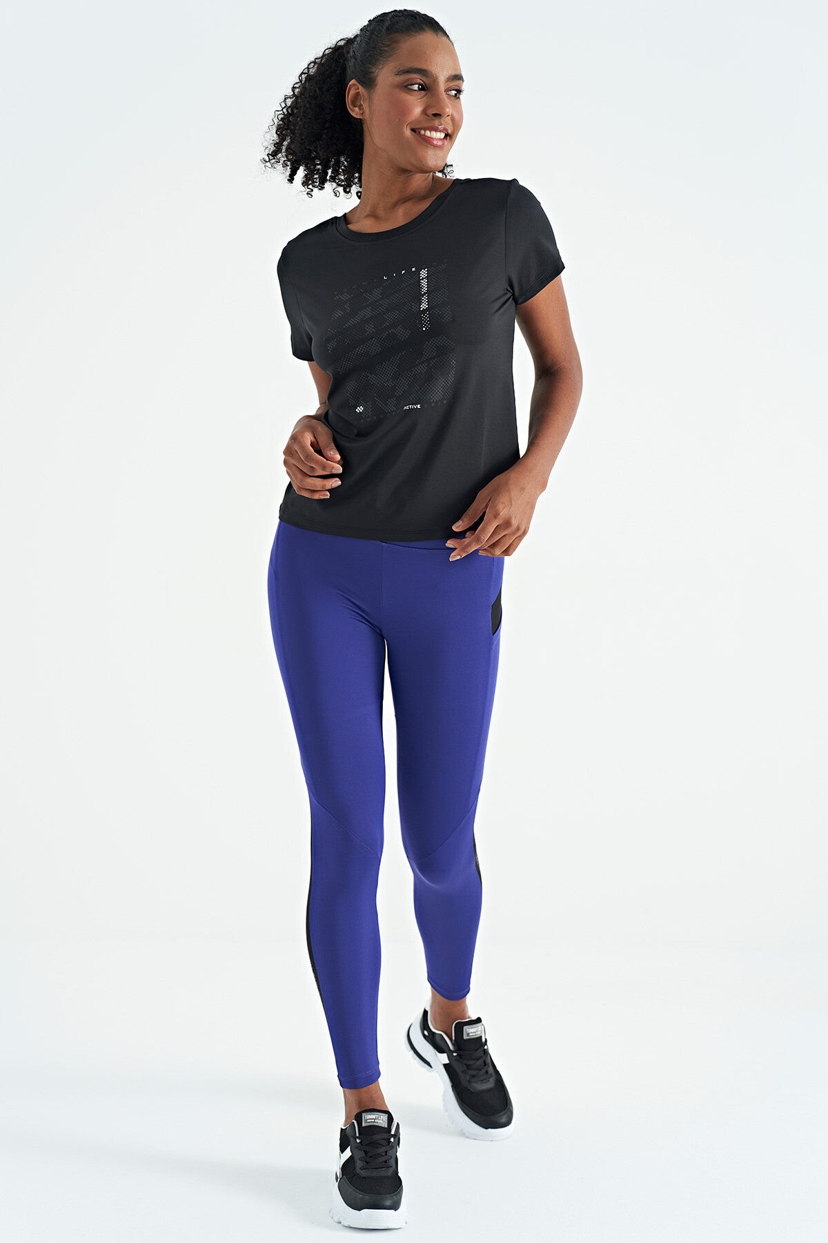 Black Pre-Printed V-Neck Back Standard Fit Short Sleeve Women's Sports T-Shirt - 97264