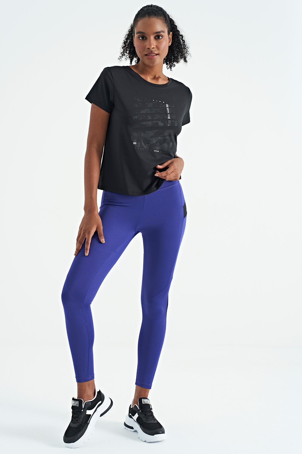 Black Pre-Printed V-Neck Back Standard Fit Short Sleeve Women's Sports T-Shirt - 97264