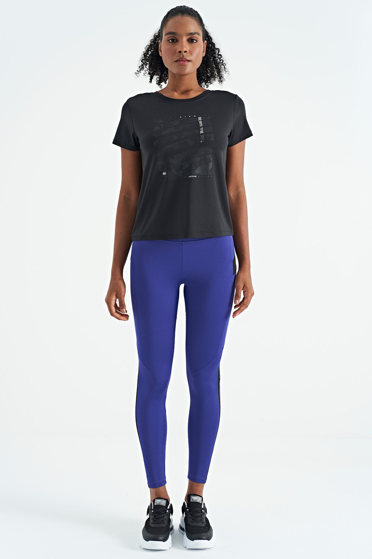 Black Pre-Printed V-Neck Back Standard Fit Short Sleeve Women's Sports T-Shirt - 97264