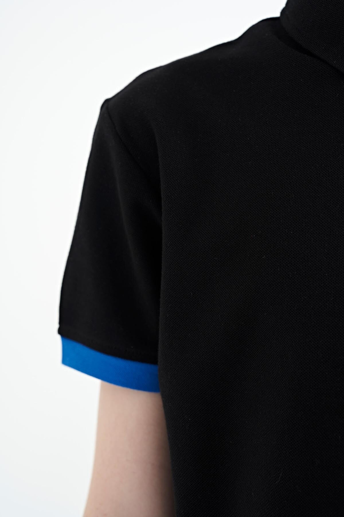 Black Front Detailed Printed Standard Fit Polo Collar Boys T-Shirt - 11102