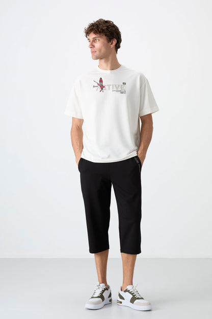 Black Front Pocket Detailed Standard Fit Classic Hem Men's Capri - 83092