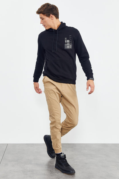 Black Front and Back Print Comfort Fit Men's Hooded Sweatshirt - 88017