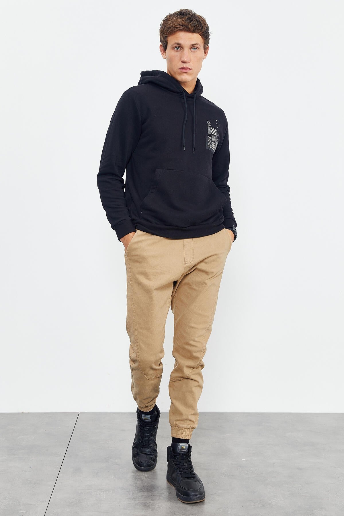 Black Front and Back Print Comfort Fit Men's Hooded Sweatshirt - 88017