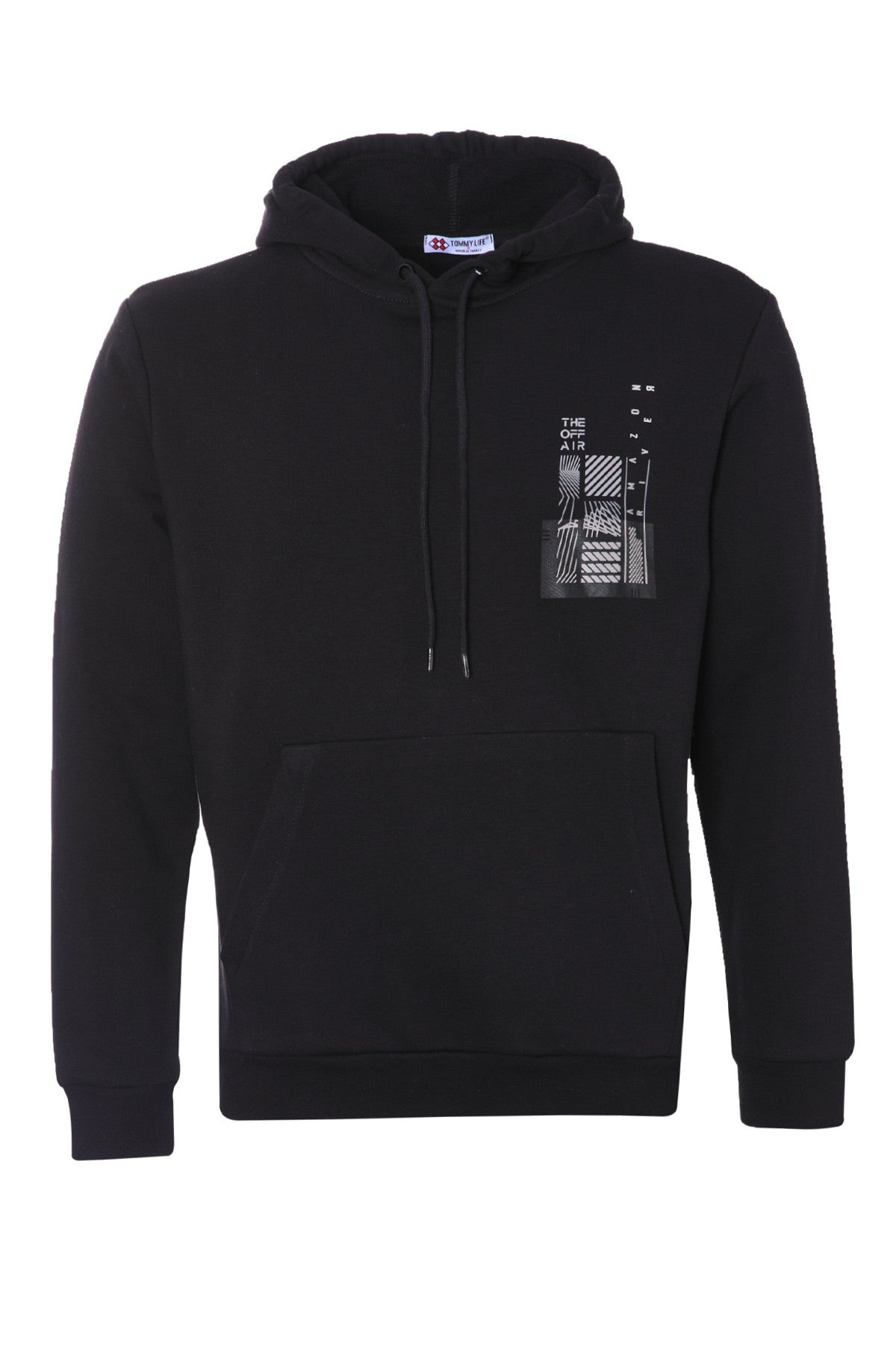 Black Front and Back Print Comfort Fit Men's Hooded Sweatshirt - 88017