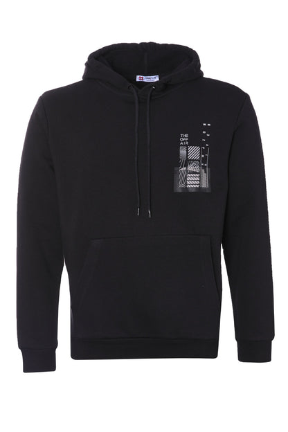 Black Front and Back Print Comfort Fit Men's Hooded Sweatshirt - 88017