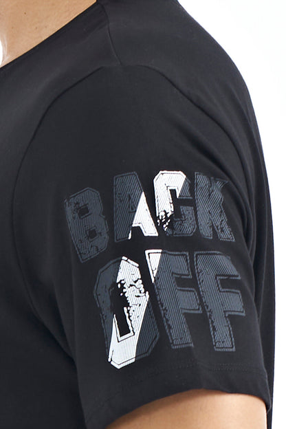 Black Front and Single Sleeve Print Detailed O Collar Men's T-shirt - 88176