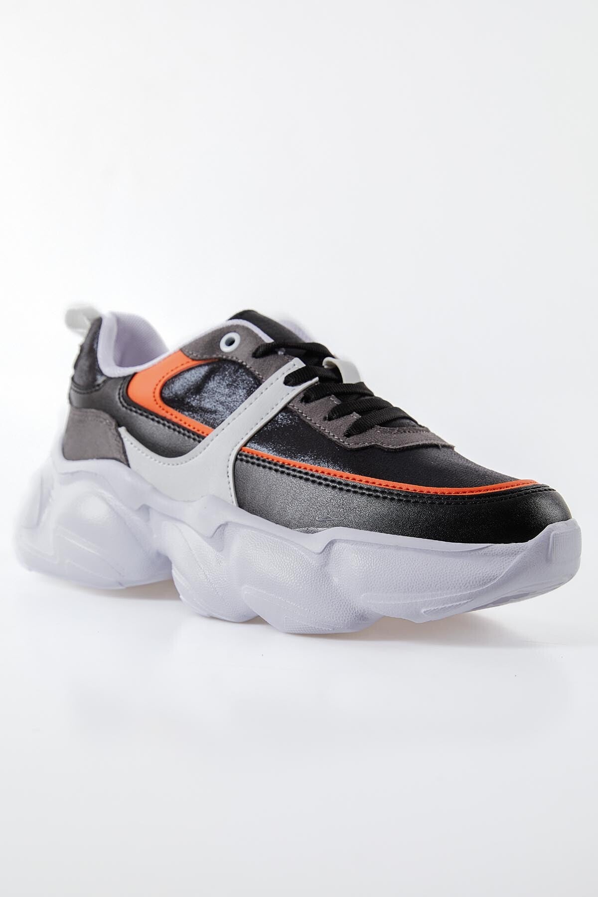 Black - Orange High-Top Laced Color Gradient PU Leather Women's Sneakers - 89206