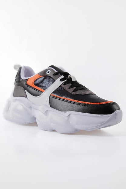 Black - Orange High-Top Laced Color Gradient PU Leather Women's Sneakers - 89206