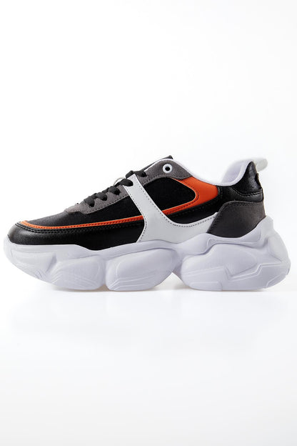 Black - Orange High-Top Laced Color Gradient PU Leather Women's Sneakers - 89206