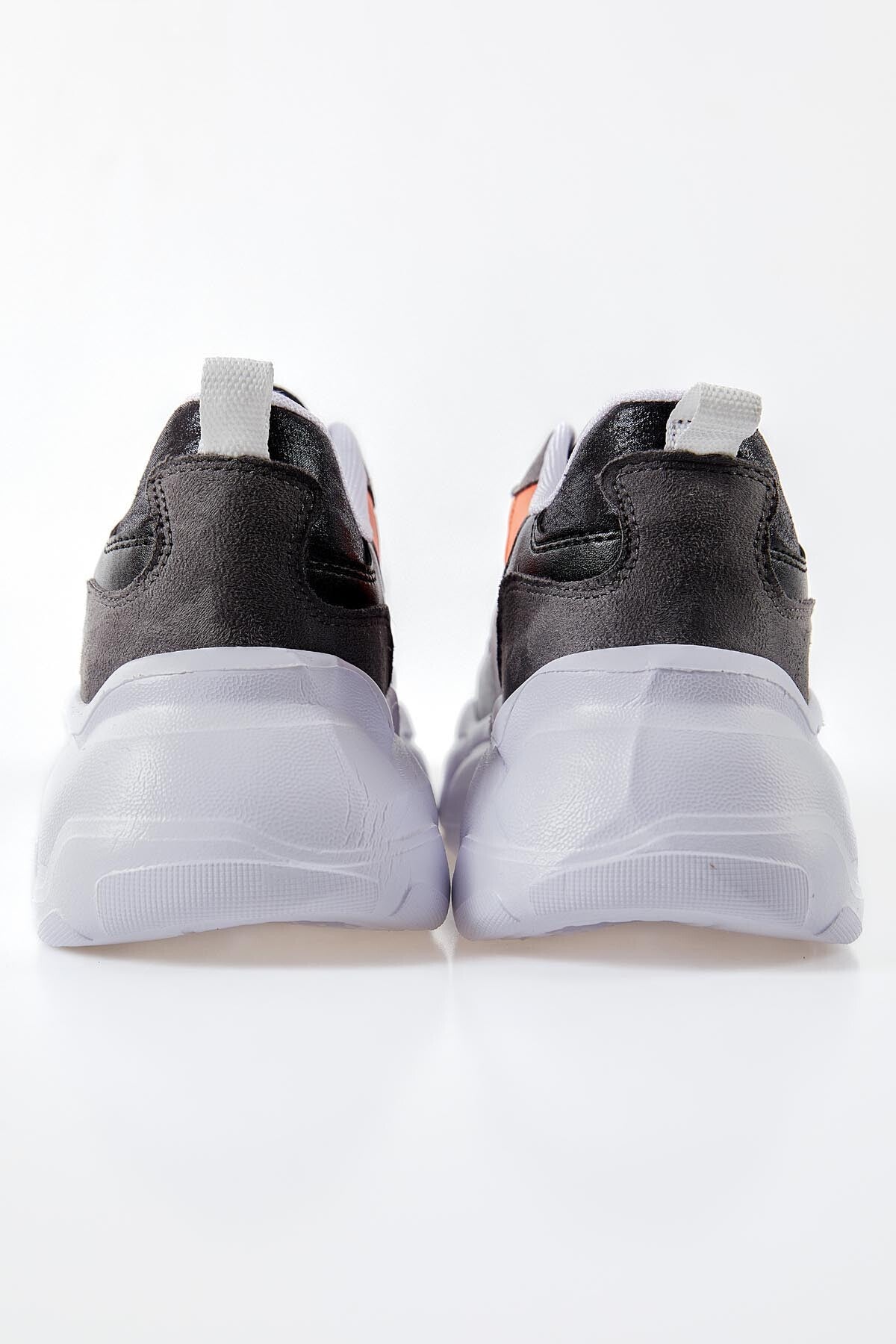 Black - Orange High-Top Laced Color Gradient PU Leather Women's Sneakers - 89206