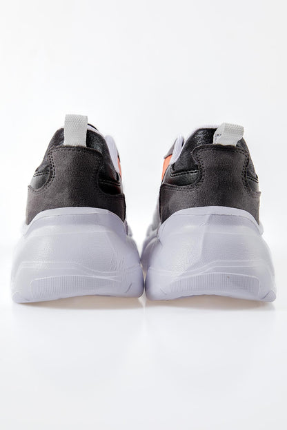 Black - Orange High-Top Laced Color Gradient PU Leather Women's Sneakers - 89206