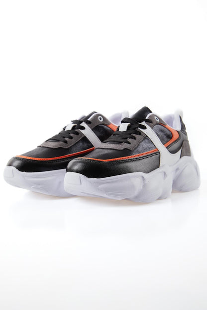 Black - Orange High-Top Laced Color Gradient PU Leather Women's Sneakers - 89206