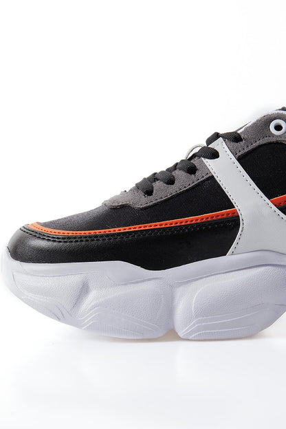 Black - Orange High-Top Laced Color Gradient PU Leather Women's Sneakers - 89206