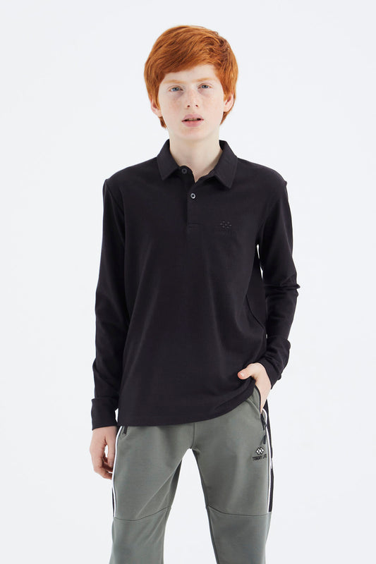 Black Polo Collar Basic Boys T-Shirt - 11171