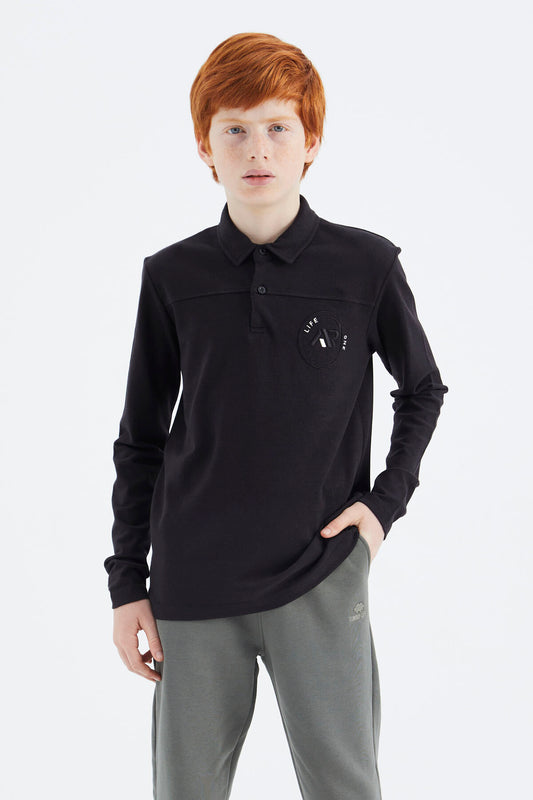Black Polo Collar Boys T-Shirt - 11172